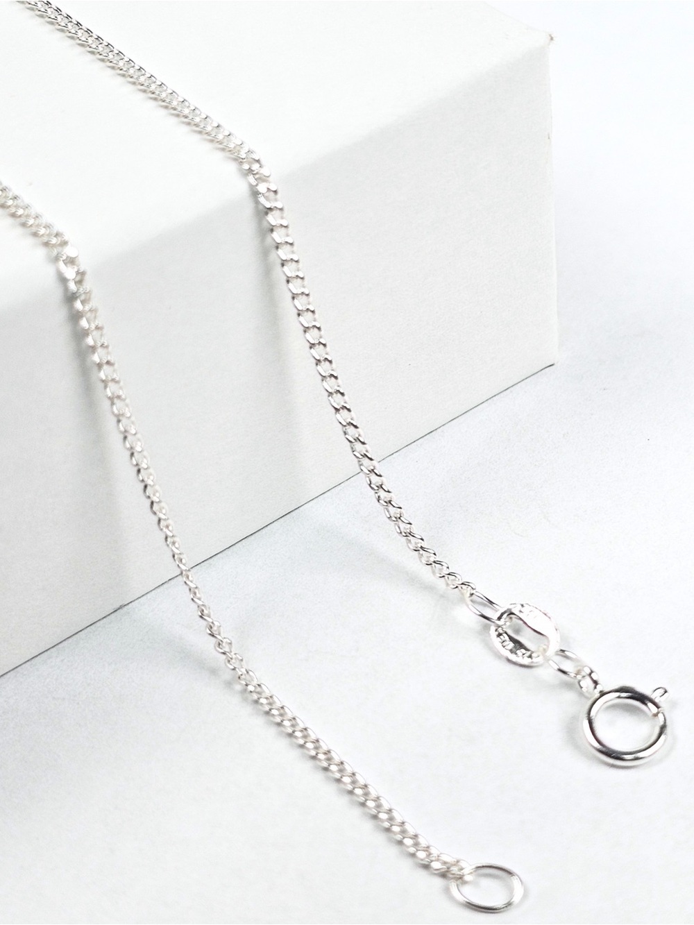 Fine Curb Chain Necklace 1.3mm 925 Sterling Silver Cadena Barbadita Barbada 45cm